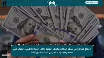 ارتفاع مفاجئ في سعر الدولار مقابل الجنيه داخل البنك الأهلي.. تعرف على السعر الجديد الخميس 7 أغسطس 2025